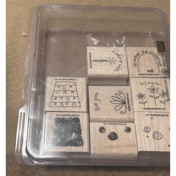 Stampin Up Wooden Stamp Set Fun Filled Flower Pot Birthday Gift Shopping 2005 - Picture 1 of 8